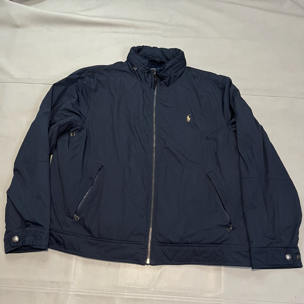 VTG Polo Ralph Lauren Navy‎ Lined Fleece Line Hood Jacket Zip Men L Pony-L-XXXX